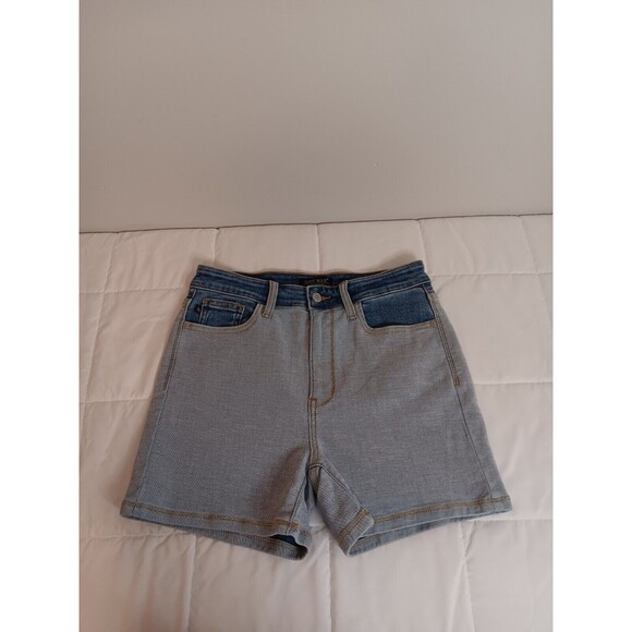JUDY BLUE COLORBLOCK HIGH RISE  DENIM JEAN SHORTS SIZE MEDIUM - Picture 1 of 8
